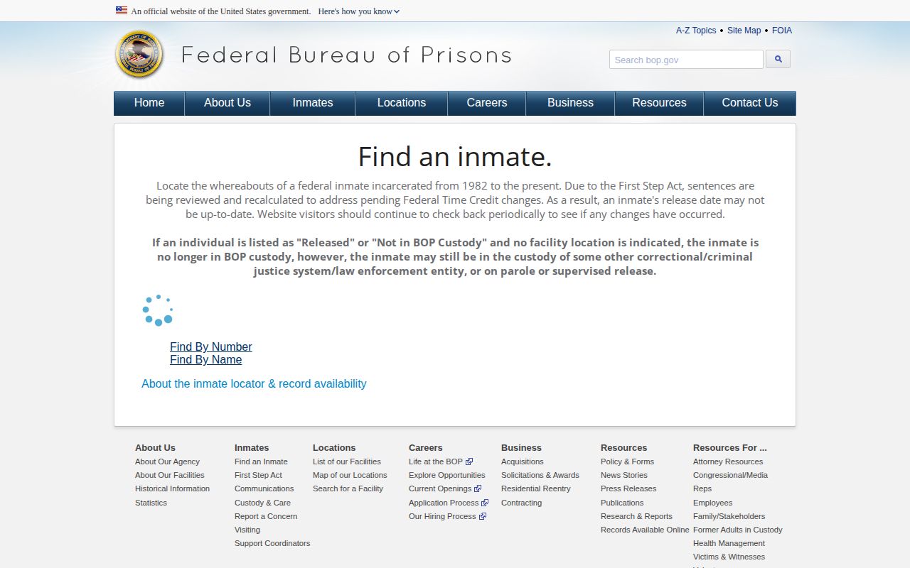 BOP Inmate Locator for federal inmates released in Missouri