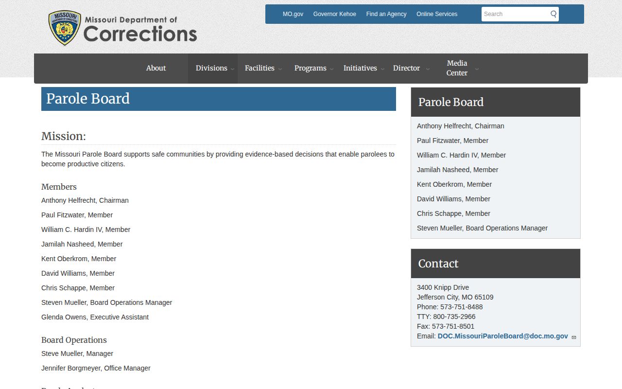 Missouri Parole Board source for statewide release decisions