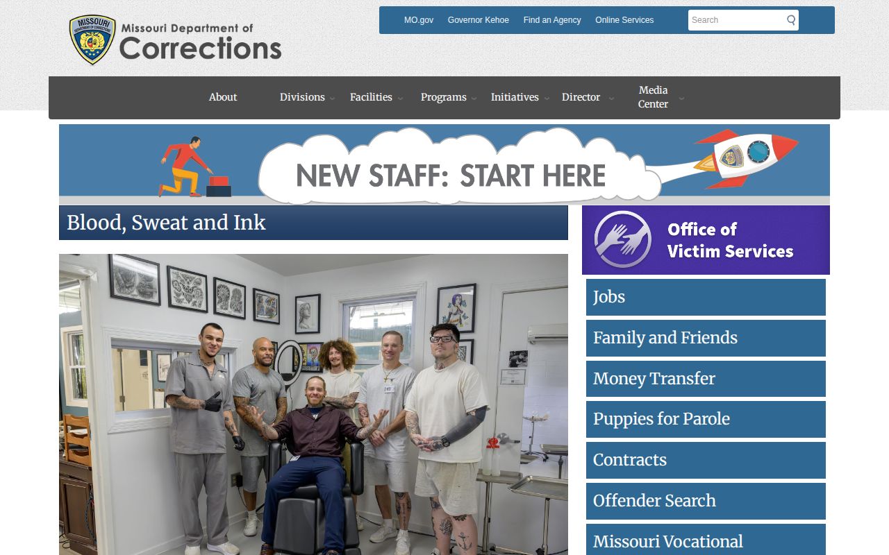 Missouri Department of Corrections release and offender services home page